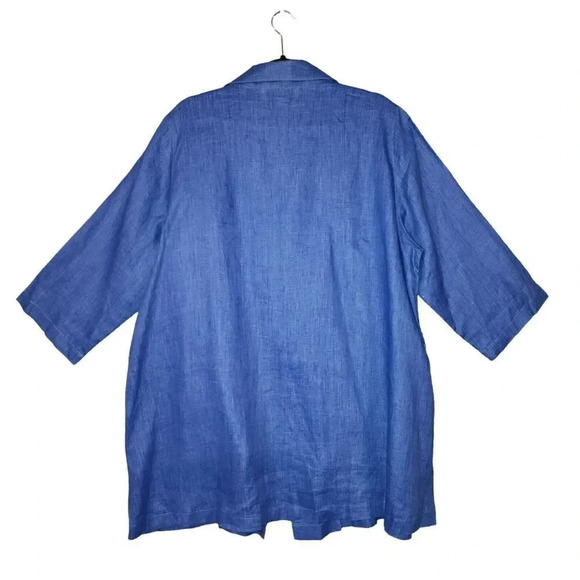 Caroline Rose Women Size 1X Blue 100% Linen Open Front 3/4 Sleeve Topper Jacket - Picture 3 of 8